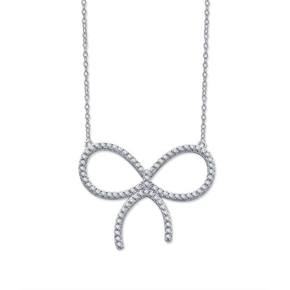 [Dawnora Jewelry]CLAW SET RHODIUM PLATED BOW NECKLACE