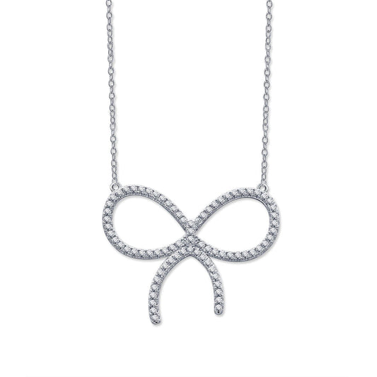 [Dawnora Jewelry]CLAW SET RHODIUM PLATED BOW NECKLACE