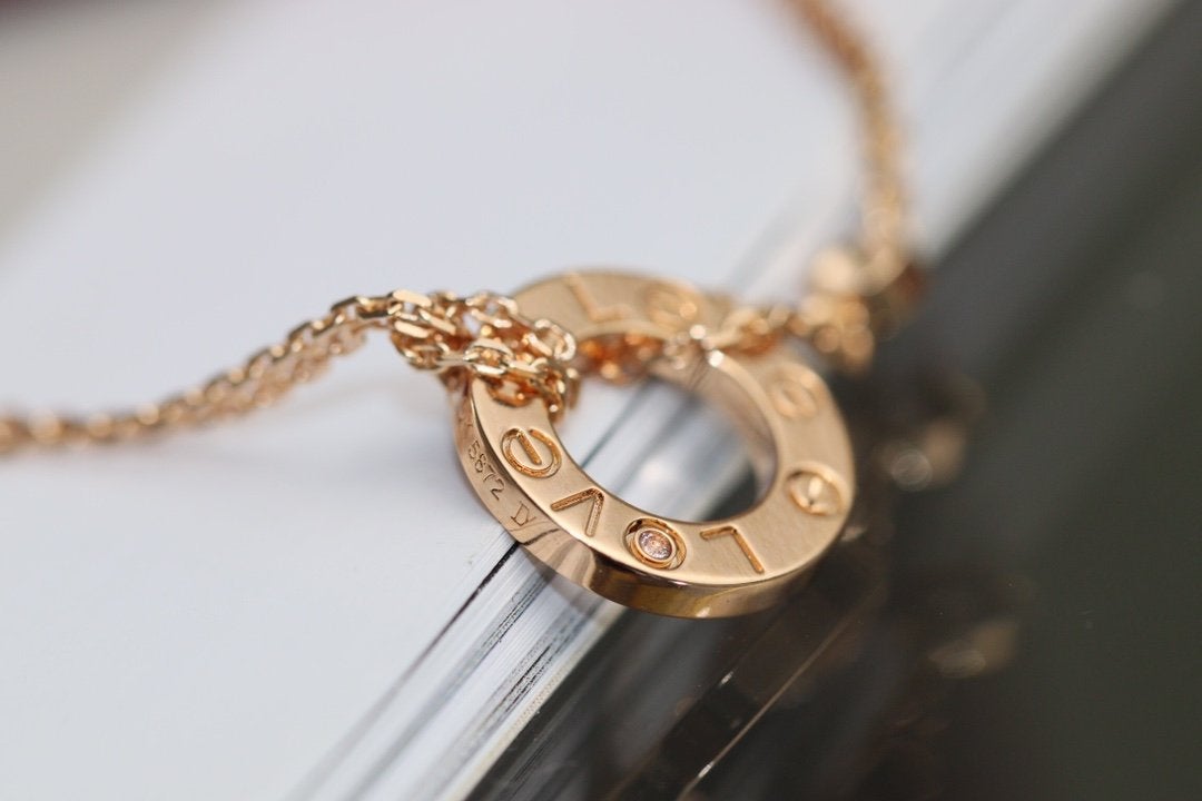[Dawnora Jewelry]LOVE NECKLACE ADJUSTABLE ROSE GOLD 2 DIAMOND