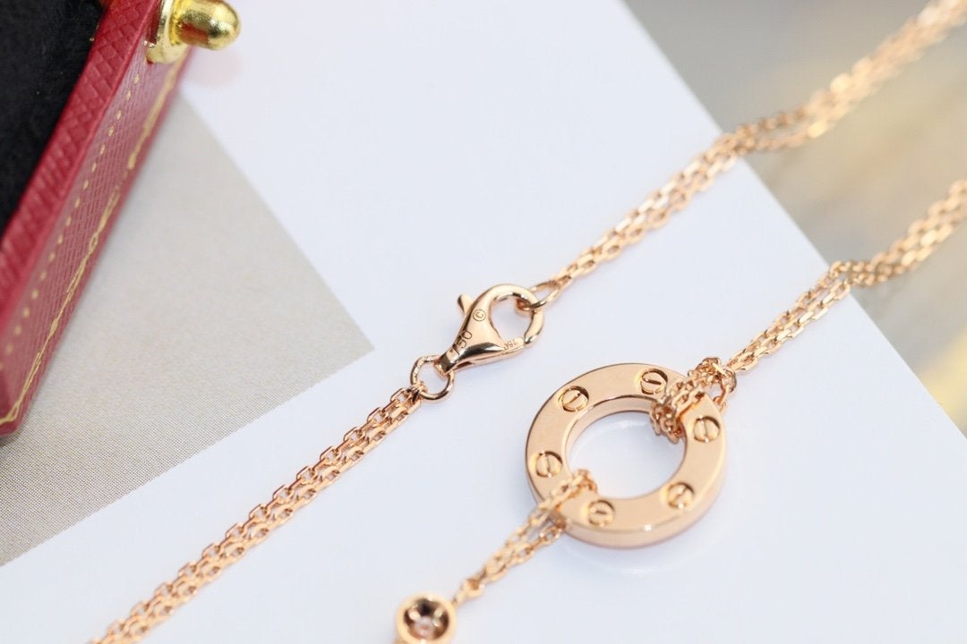 [Dawnora Jewelry]LOVE NECKLACE ADJUSTABLE ROSE GOLD 2 DIAMOND