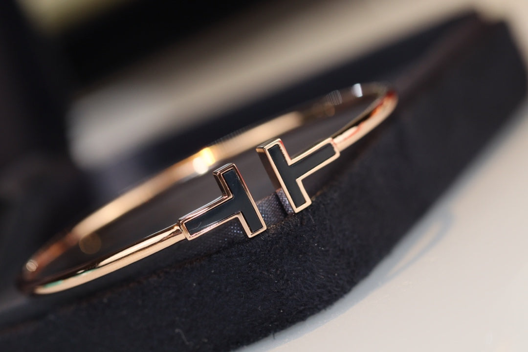 [Dawnora Jewelry]T BRACELET 1.8MM ONYX PINK GOLD