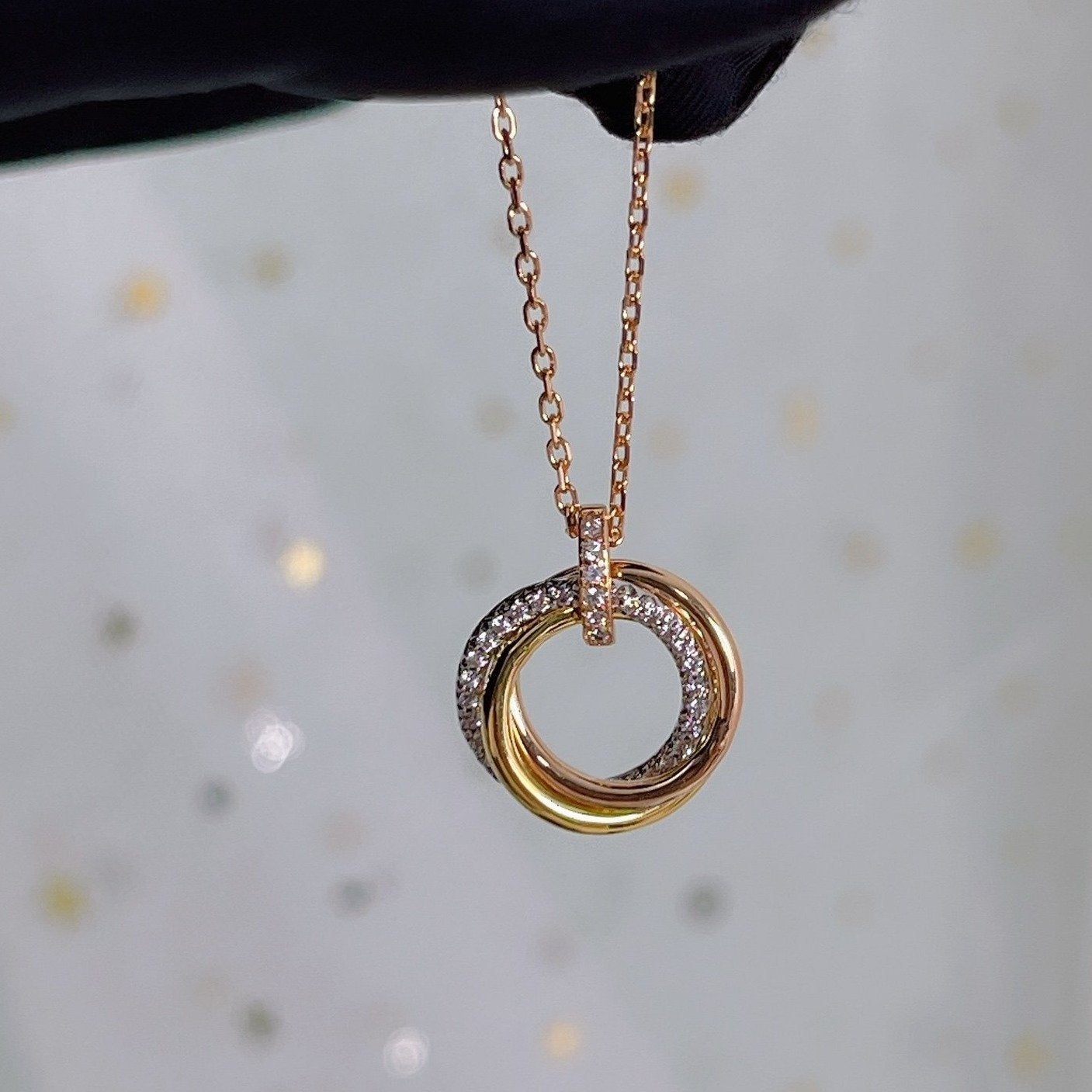 [Dawnora Jewelry]TRINITY NECKLACE SILVER GOLD PINK GOLD DIAMONDS