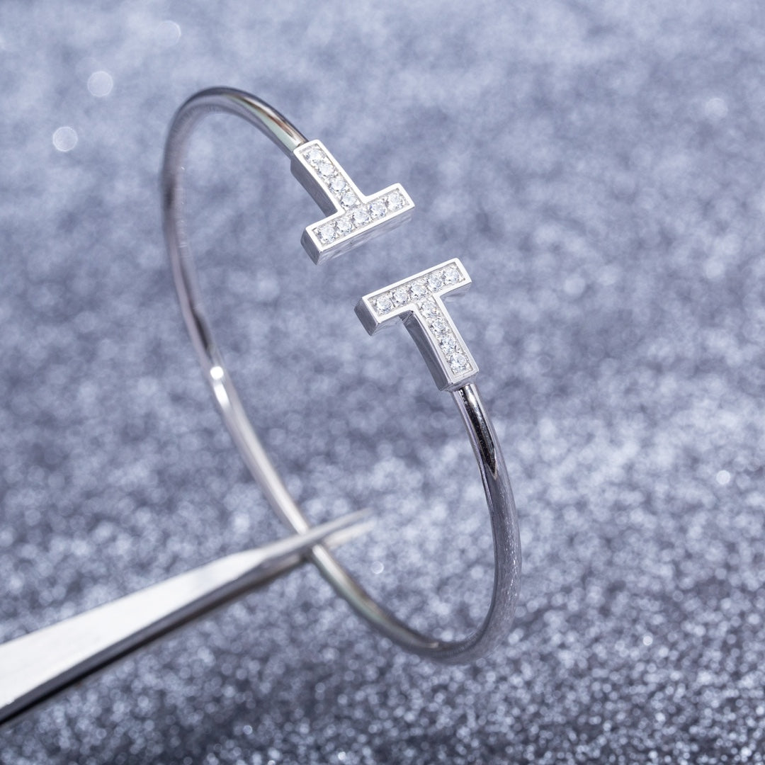 [Dawnora Jewelry]T BRACELET 1.8MM DIAMOND SILVER