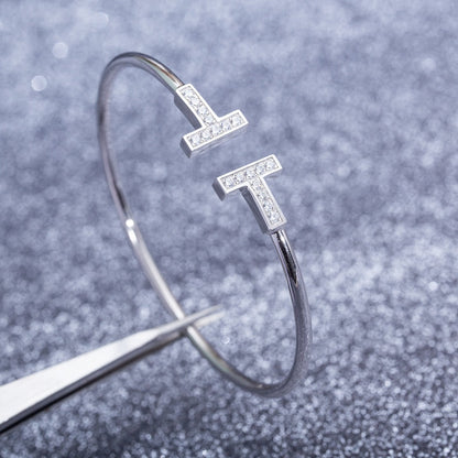 [Dawnora Jewelry]T BRACELET 1.8MM DIAMOND SILVER