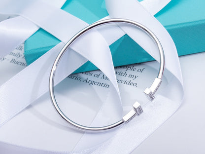 [Dawnora Jewelry]T BRACELET 1.8MM DIAMOND SILVER