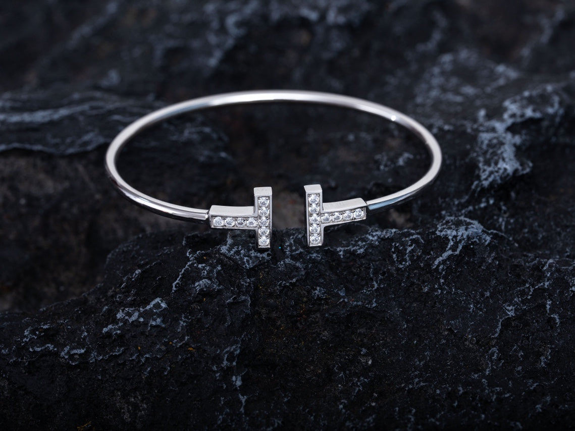 [Dawnora Jewelry]T BRACELET 1.8MM DIAMOND SILVER