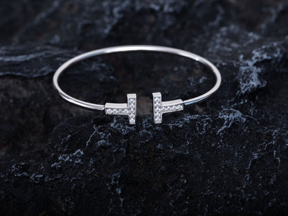 [Dawnora Jewelry]T BRACELET 1.8MM DIAMOND SILVER
