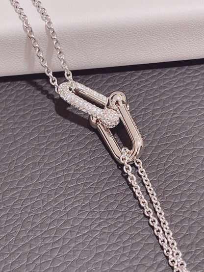 [Dawnora Jewelry]HARDWEAR DOUBLE LINK PEDANT SILVER DIAMOND NECKLACE