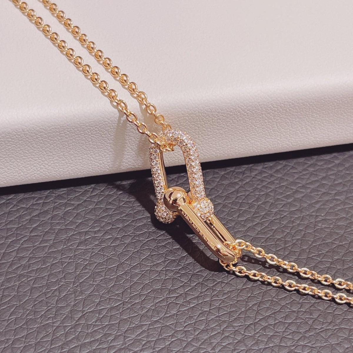 [Dawnora Jewelry]HARDWEAR DOUBLE LINK PEDANT PINK GOLD DIAMOND NECKLACE