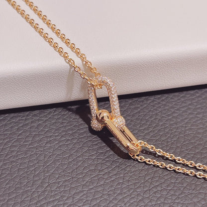 [Dawnora Jewelry]HARDWEAR DOUBLE LINK PEDANT PINK GOLD DIAMOND NECKLACE