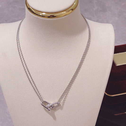 [Dawnora Jewelry]HARDWEAR DOUBLE LINK PEDANT SILVER DIAMOND NECKLACE