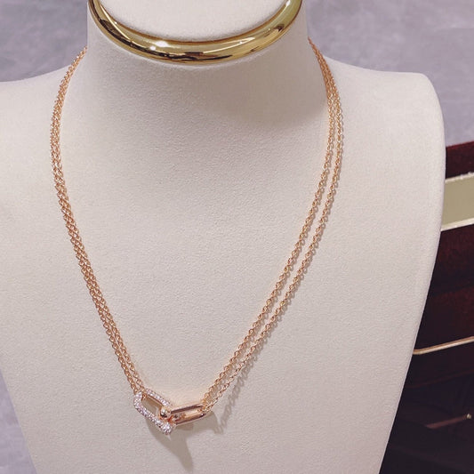 [Dawnora Jewelry]HARDWEAR DOUBLE LINK PEDANT PINK GOLD DIAMOND NECKLACE