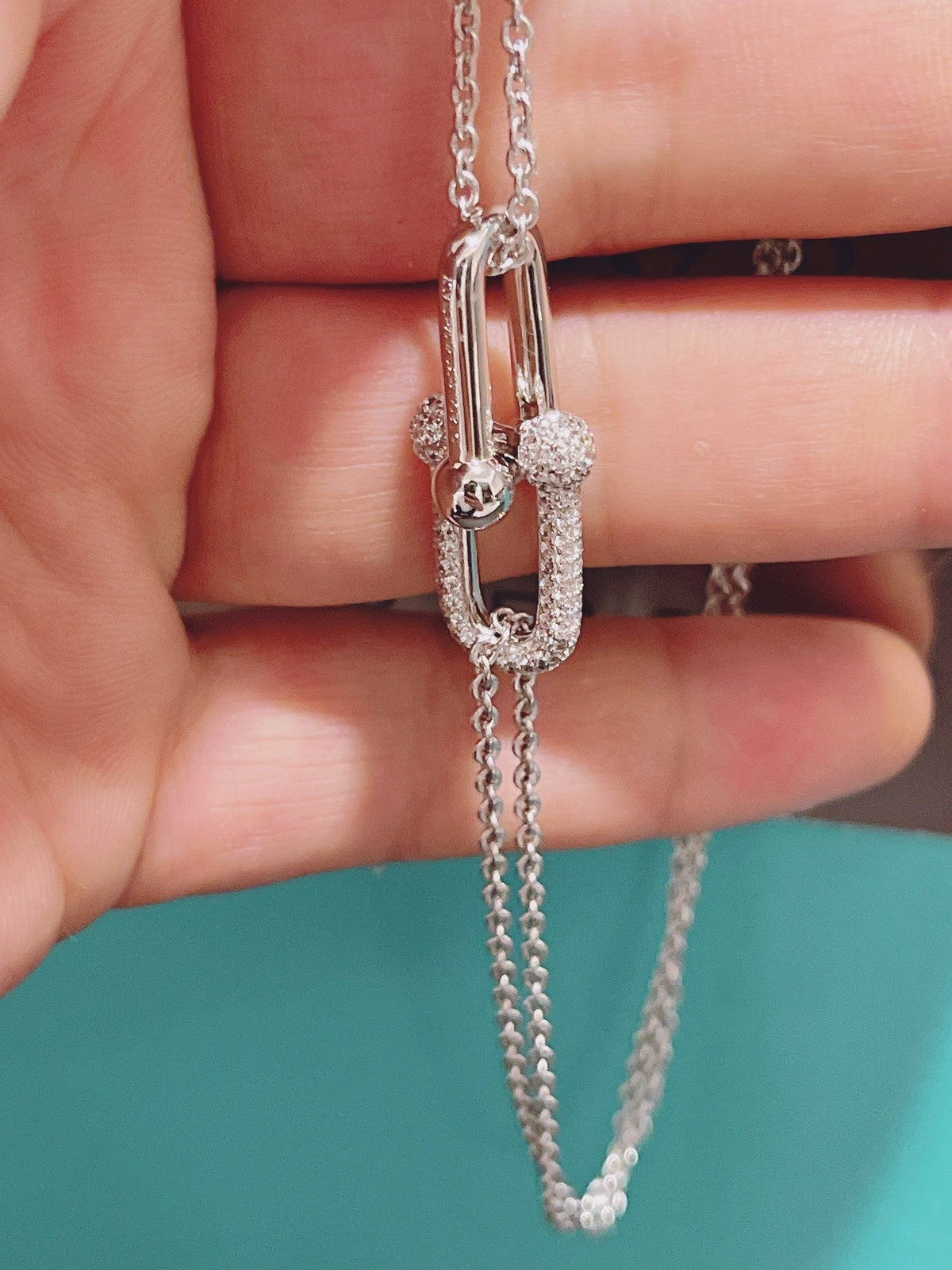[Dawnora Jewelry]HARDWEAR DOUBLE LINK PEDANT SILVER DIAMOND NECKLACE