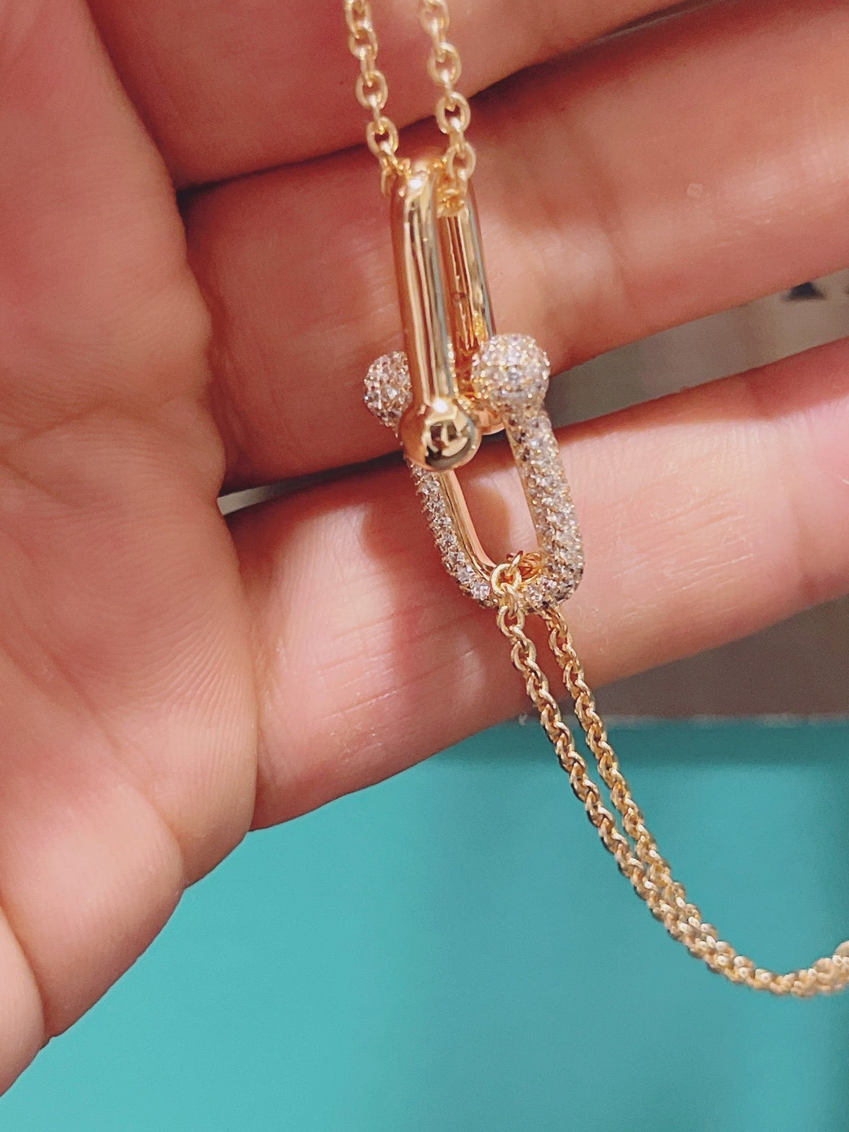 [Dawnora Jewelry]HARDWEAR DOUBLE LINK PEDANT PINK GOLD DIAMOND NECKLACE