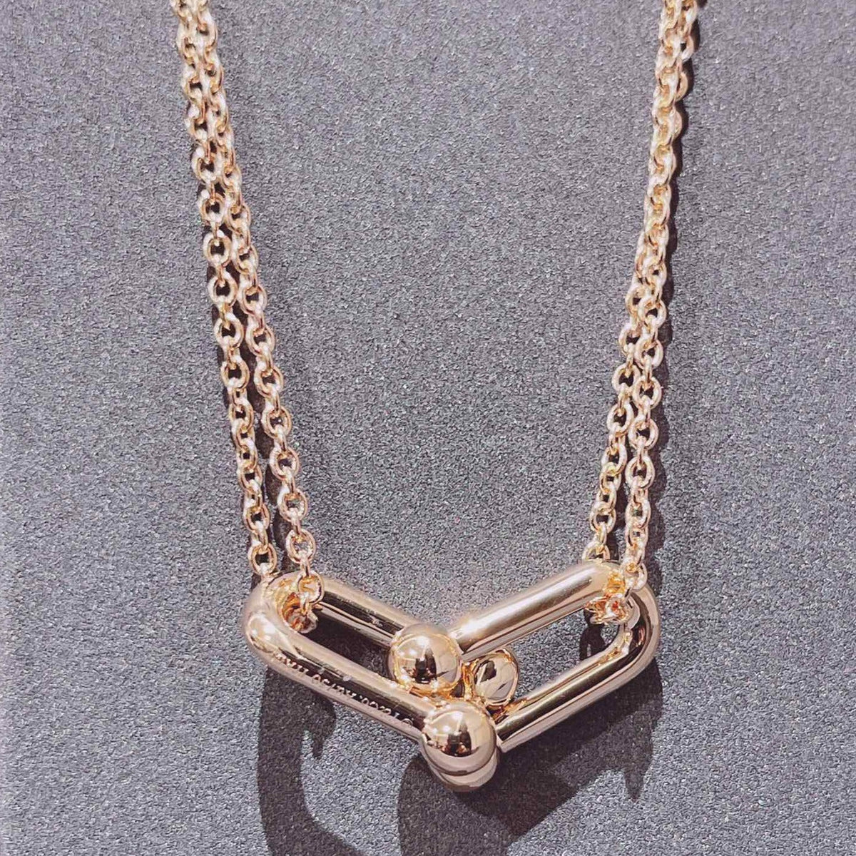 [Dawnora Jewelry]HARDWEAR DOUBLE LINK PEDANT PINK GOLD NECKLACE