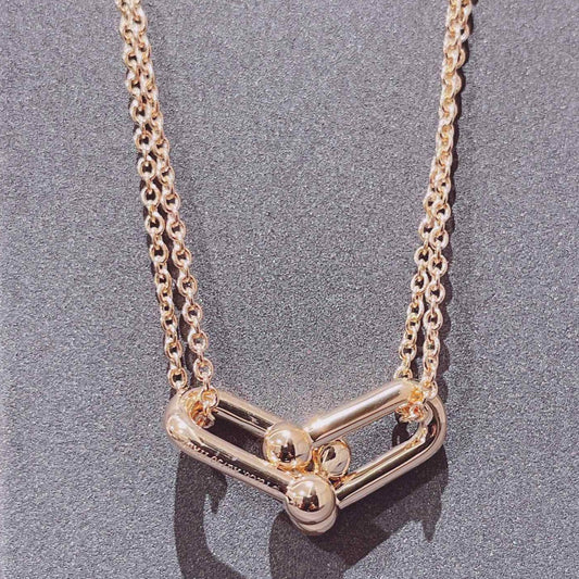 [Dawnora Jewelry]HARDWEAR DOUBLE LINK PEDANT PINK GOLD NECKLACE