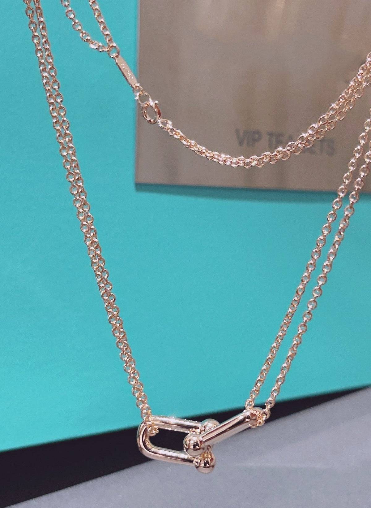 [Dawnora Jewelry]HARDWEAR DOUBLE LINK PEDANT PINK GOLD NECKLACE