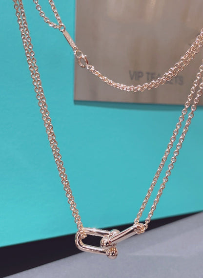 [Dawnora Jewelry]HARDWEAR DOUBLE LINK PEDANT PINK GOLD NECKLACE