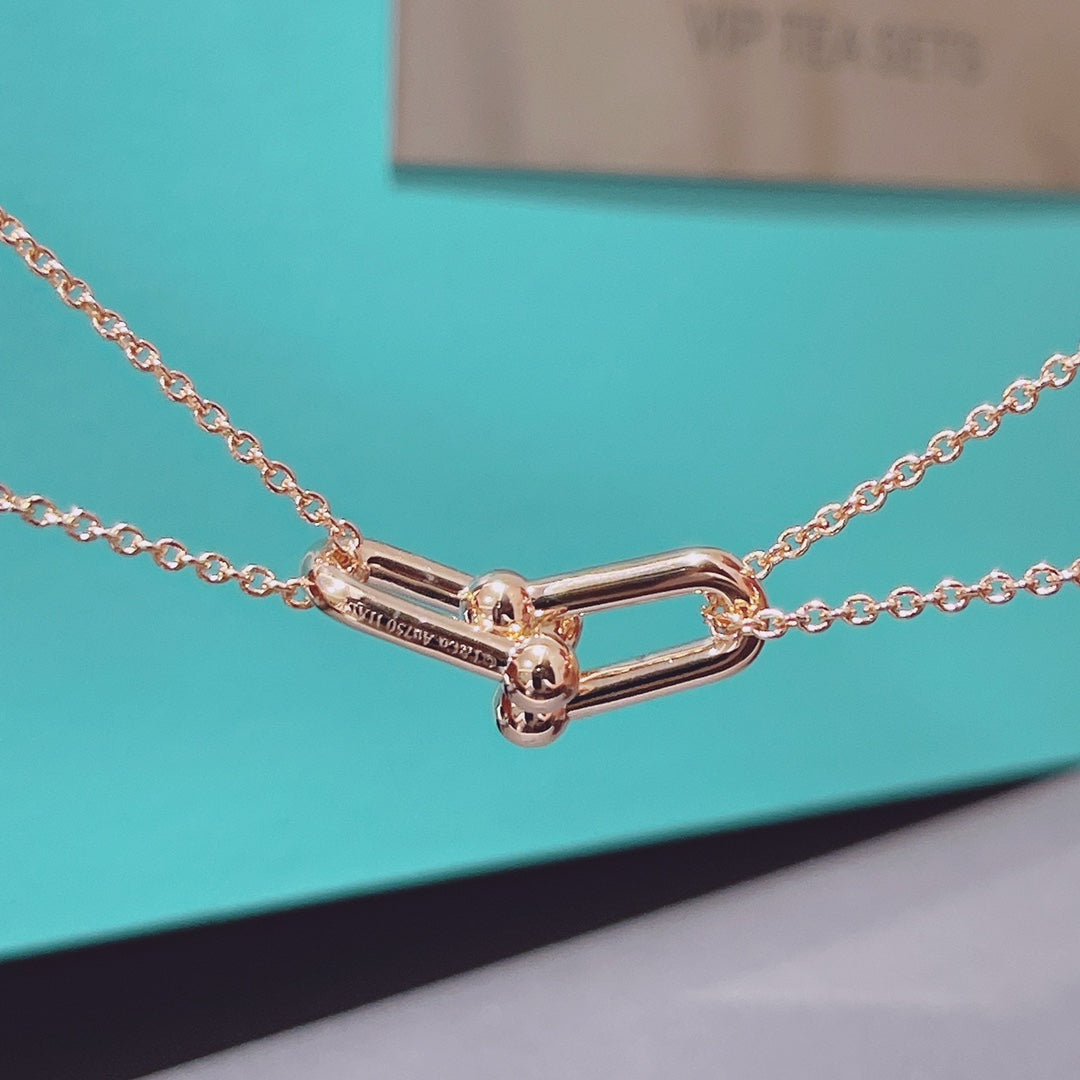 [Dawnora Jewelry]HARDWEAR DOUBLE LINK PEDANT PINK GOLD NECKLACE