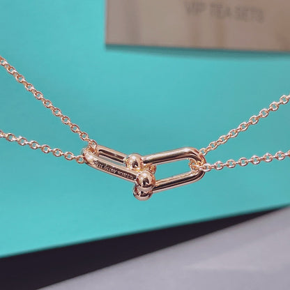 [Dawnora Jewelry]HARDWEAR DOUBLE LINK PEDANT PINK GOLD NECKLACE