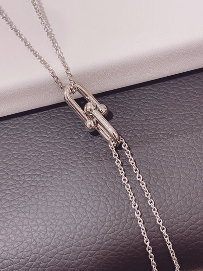 [Dawnora Jewelry]HARDWEAR DOUBLE LINK PEDANT SILVER NECKLACE