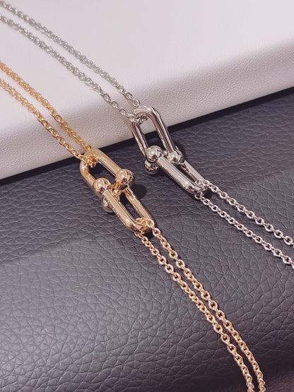 [Dawnora Jewelry]HARDWEAR DOUBLE LINK PEDANT SILVER NECKLACE