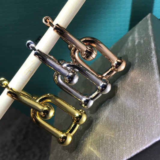 [Dawnora Jewelry]HARDWARE DROP EARRINGS DOUBLE LINK