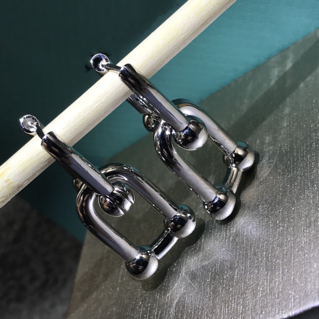 [Dawnora Jewelry]HARDWARE DROP EARRINGS DOUBLE LINK