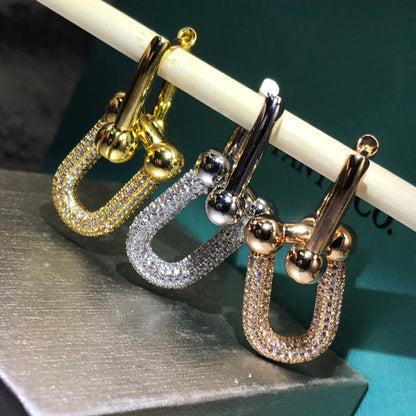 [Dawnora Jewelry]HARDWARE DROP EARRINGS DOUBLE LINK DIAMOND