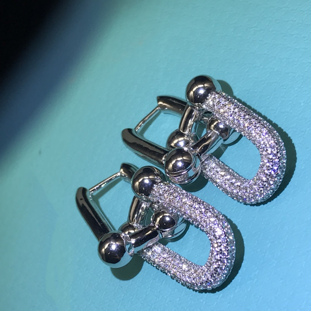 [Dawnora Jewelry]HARDWARE DROP EARRINGS DOUBLE LINK DIAMOND