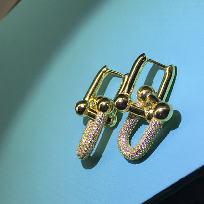 [Dawnora Jewelry]HARDWARE DROP EARRINGS DOUBLE LINK DIAMOND