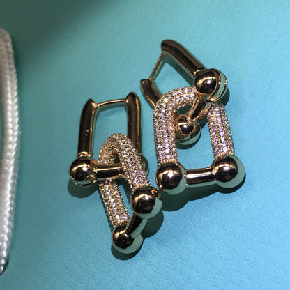 [Dawnora Jewelry]HARDWARE DROP EARRINGS DOUBLE LINK DIAMOND