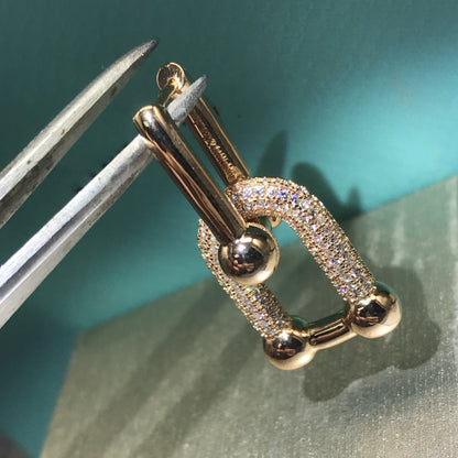 [Dawnora Jewelry]HARDWARE DROP EARRINGS DOUBLE LINK DIAMOND