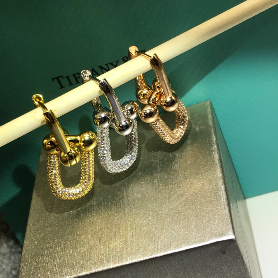 [Dawnora Jewelry]HARDWARE DROP EARRINGS DOUBLE LINK DIAMOND