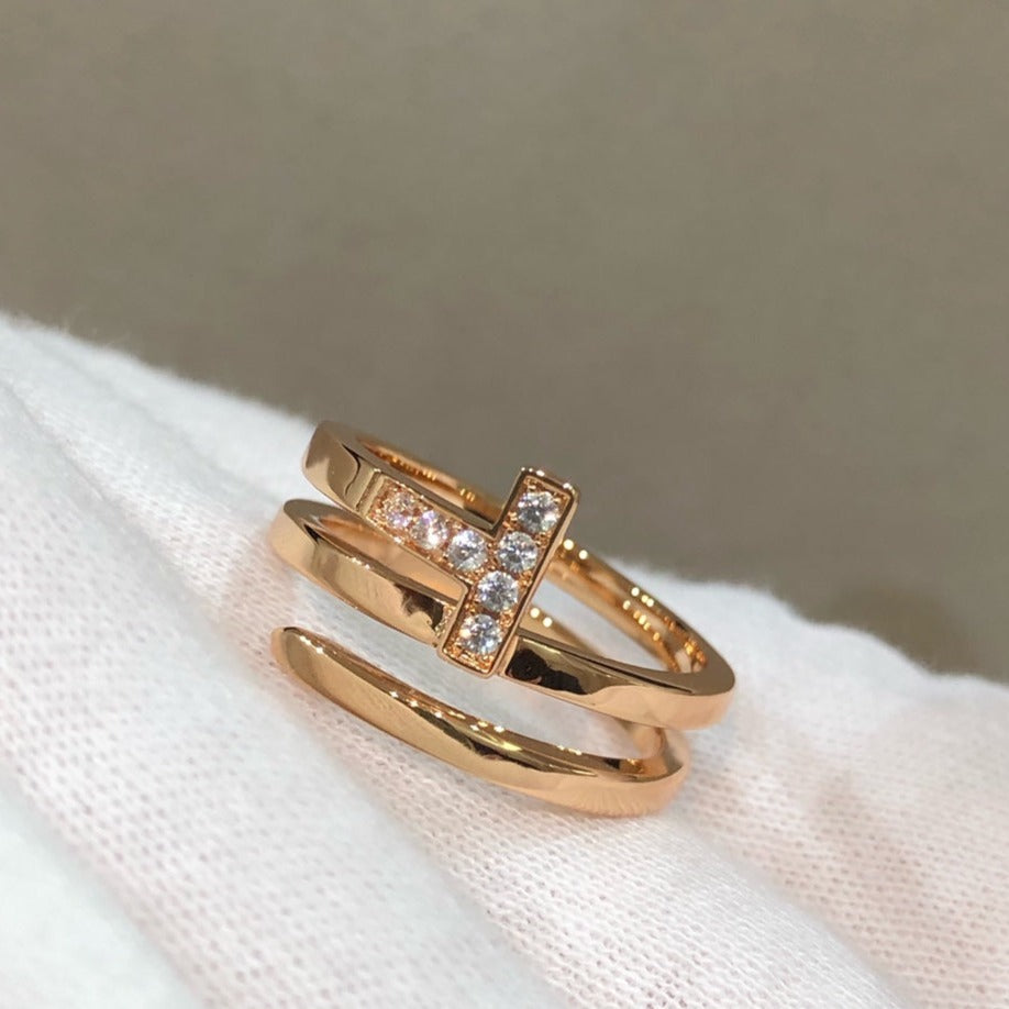 [Dawnora Jewelry]T WIRE DOUBLE ROWS RING PINK GOLD