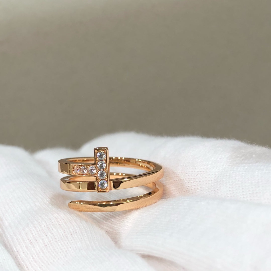 [Dawnora Jewelry]T WIRE DOUBLE ROWS RING PINK GOLD