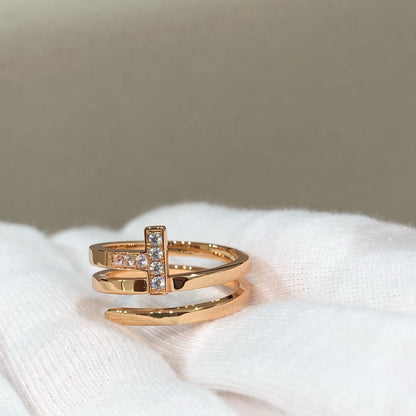 [Dawnora Jewelry]T WIRE DOUBLE ROWS RING PINK GOLD