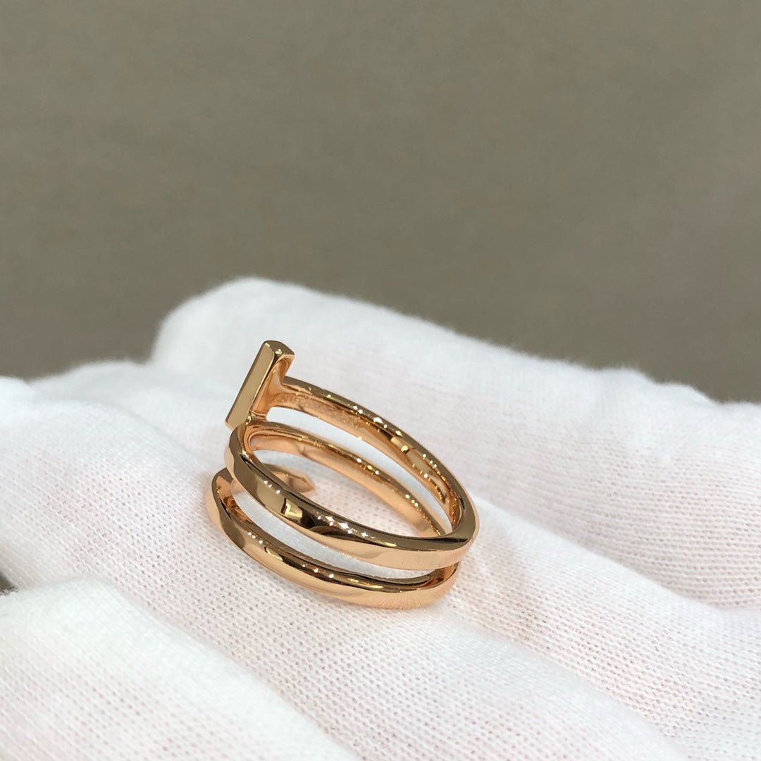 [Dawnora Jewelry]T WIRE DOUBLE ROWS RING PINK GOLD
