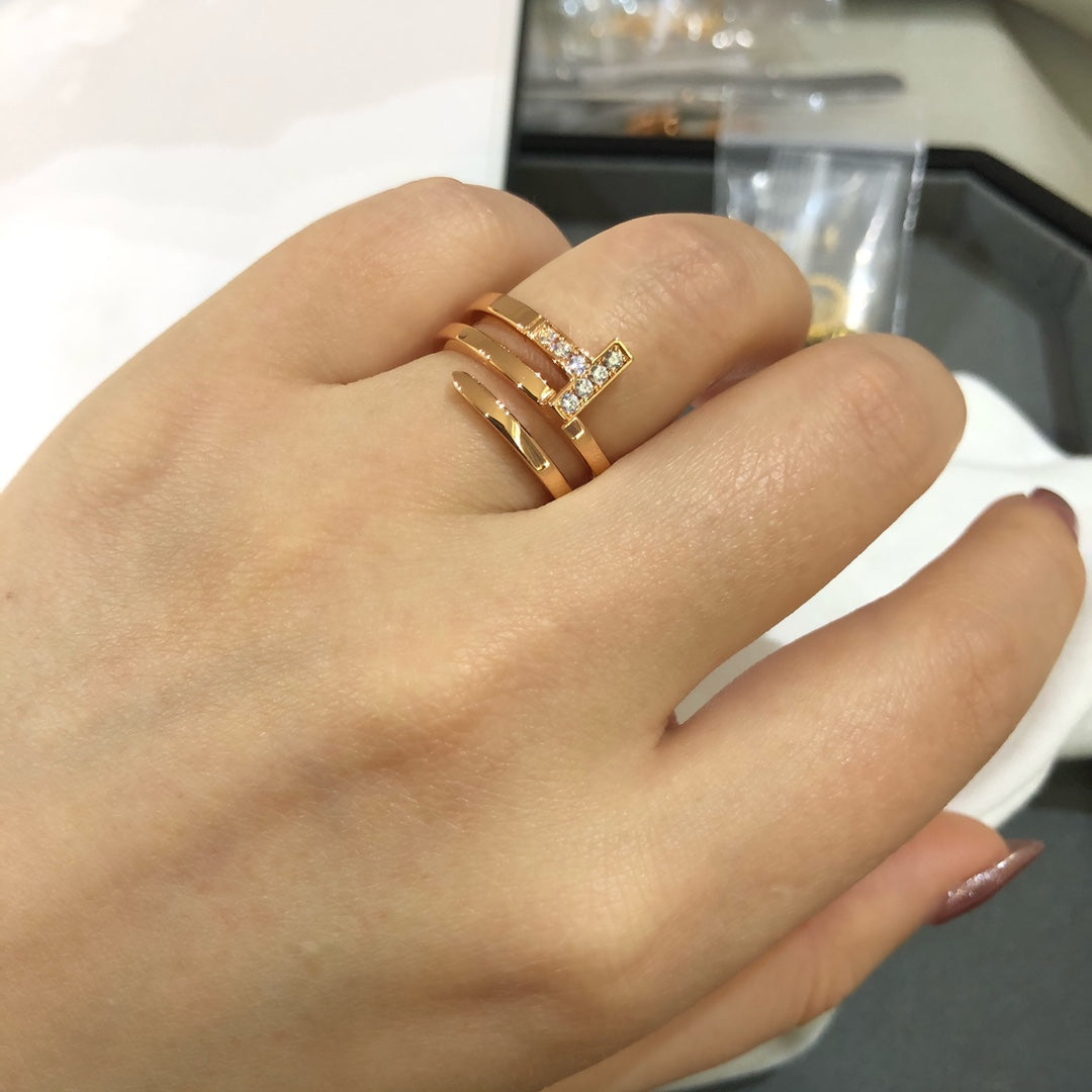 [Dawnora Jewelry]T WIRE DOUBLE ROWS RING PINK GOLD