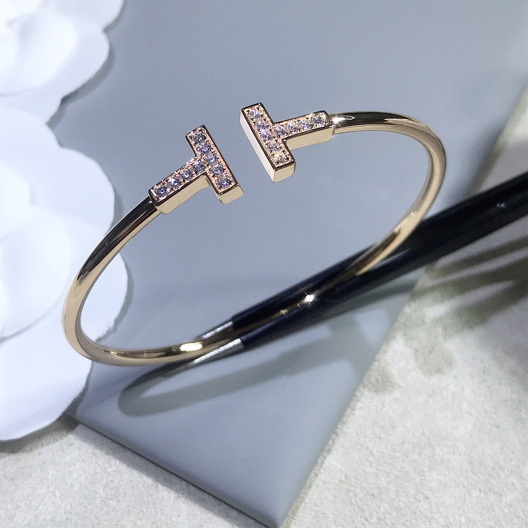 [Dawnora Jewelry]T BRACELET PINK GOLD 1.8MM DIAMOND