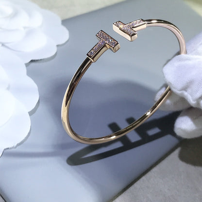 [Dawnora Jewelry]T BRACELET PINK GOLD 1.8MM DIAMOND
