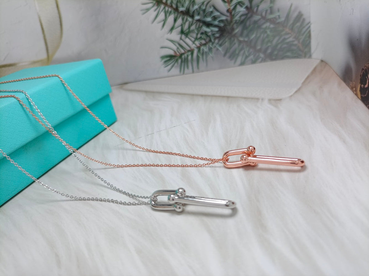 [Dawnora Jewelry]HARDWEAR DROP DOUBLE LINK PEDANT NECKLACE