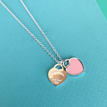 [Dawnora Jewelry]DOUBLE HEART PEDANT SILVER NECKLACE