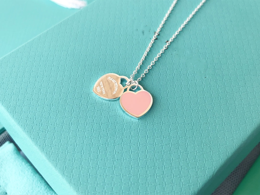 [Dawnora Jewelry]DOUBLE HEART PEDANT SILVER NECKLACE