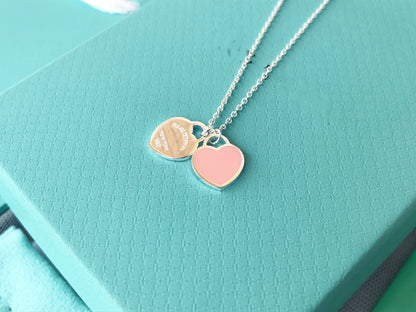 [Dawnora Jewelry]DOUBLE HEART PEDANT SILVER NECKLACE