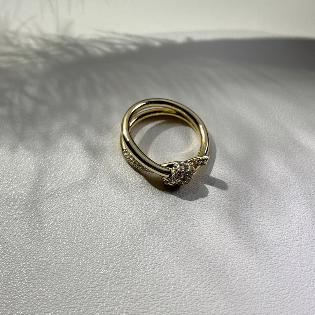 [Dawnora Jewelry]KNOT RING DOUBLE ROW GOLD DIAMOND