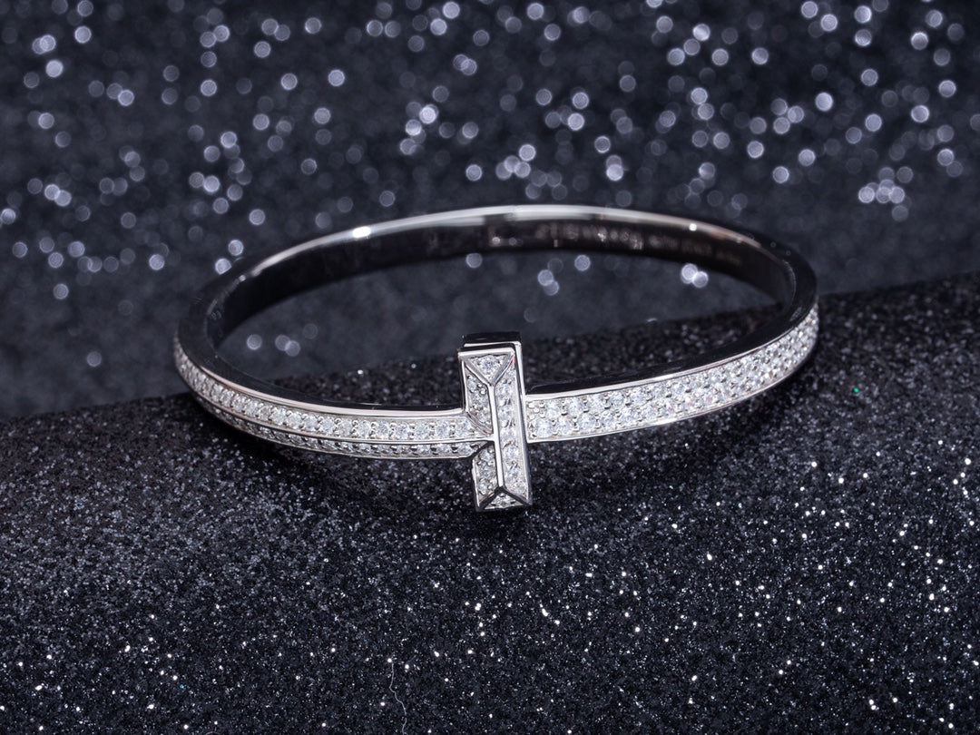 [Dawnora Jewelry]WIDE DIAMONDS HINGED BANGLE SILVER