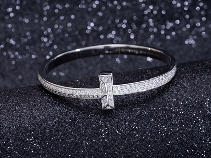 [Dawnora Jewelry]WIDE DIAMONDS HINGED BANGLE SILVER