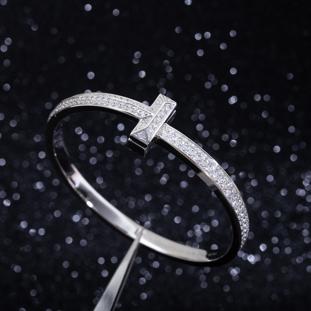 [Dawnora Jewelry]WIDE DIAMONDS HINGED BANGLE SILVER