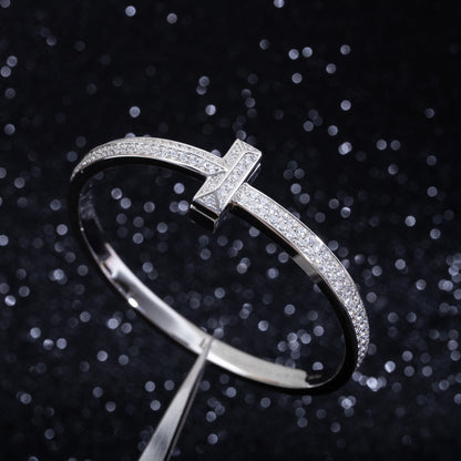 [Dawnora Jewelry]WIDE DIAMONDS HINGED BANGLE SILVER